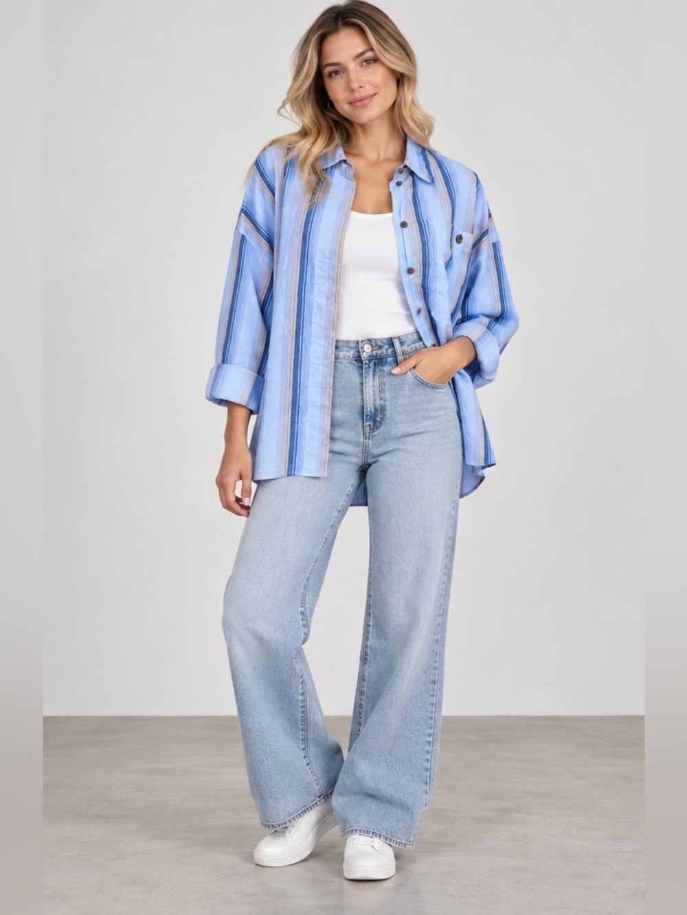 💙✨ Worthington Oversized Button-Down Shirt | Blue & White | M | NWT